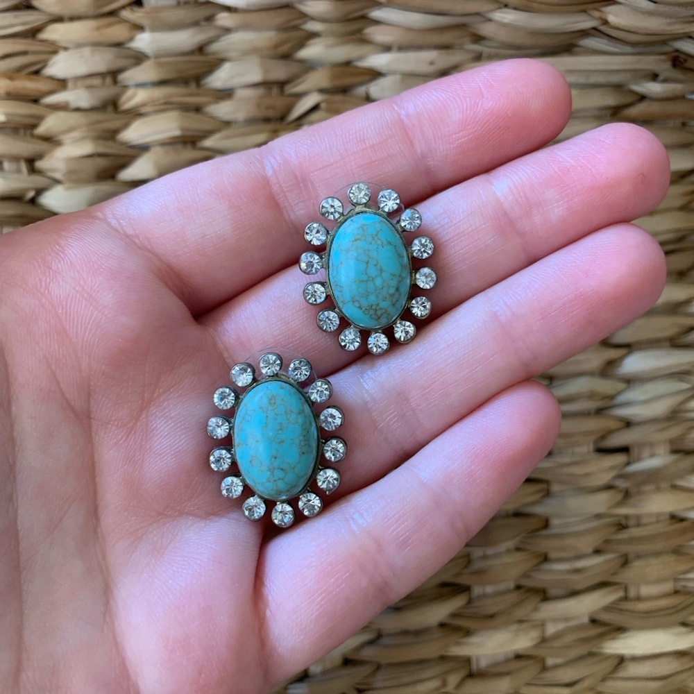 Turquoise & Rhinestone Earrings ✨ - Picture 5 of 6